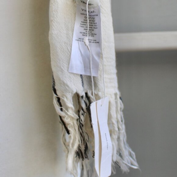 Vince Cream Gray Striped Cotton Gauze Stripe Rectangle Finge Scarf NWT - Picture 3 of 7